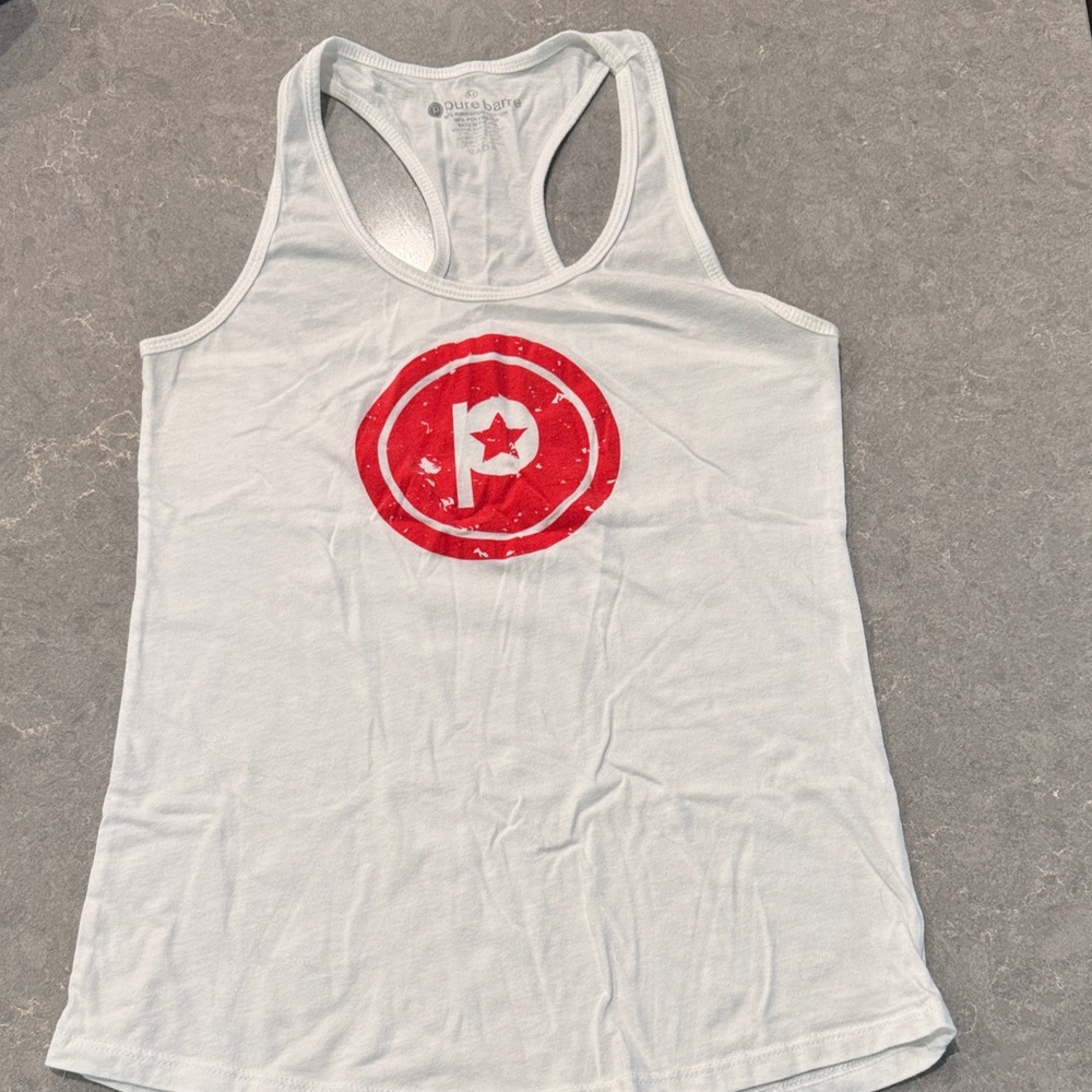 Pure Barre White Tank Top with Red Emblem